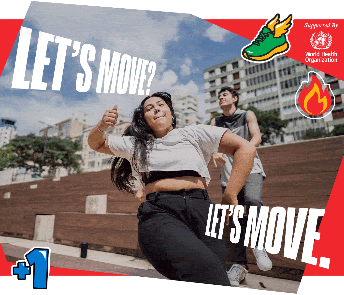 ‘Let’s Move? Let’s Move.’ text over a GIF showing three pairs of people engaging in various sports.